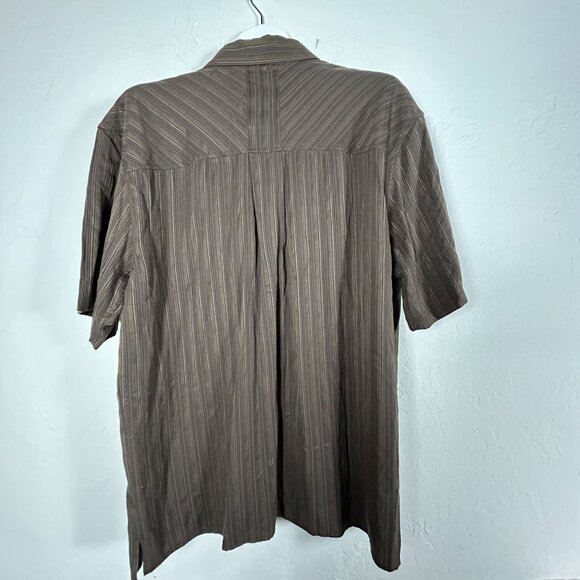 REI Mens Two Rock Striped Short Sleeve Shirt Large Brown Travel Lightweight New - Picture 2 of 9